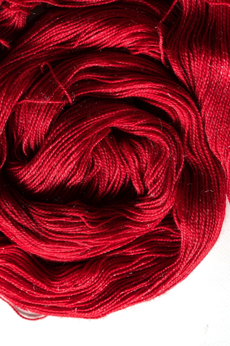 Hand Dyed Sparkle Yarn Deep Red Semi Solid Yarn With Silver Etsy