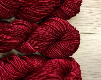 SW Merino Worsted Weight 100g 220 yd | Hand Dyed Semi Solid in Red | 100% Superwash Merino Wool | Love Song