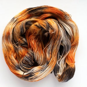 Hand Dyed Sparkle Yarn Variegated Hand Dyed Yarn in Black Orange Green Speckle Glitter SW Merino, Nylon, Stellina Jack-O-Lantern image 2