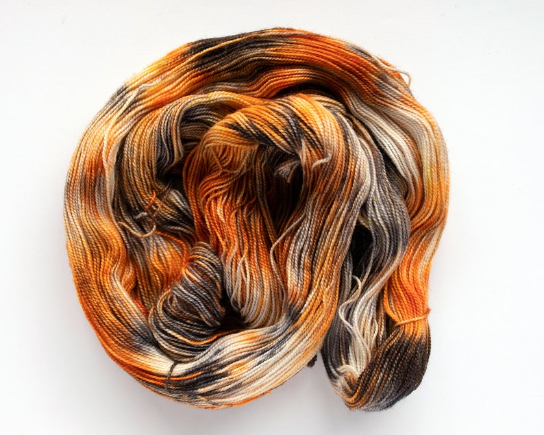 Hand Dyed Sparkle Yarn Variegated Hand Dyed Yarn in Black Orange Green Speckle Glitter SW Merino, Nylon, Stellina Jack-O-Lantern image 2