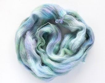 Brushed Kid Mohair Silk Yarn | Lace Weight  | Variegated Mohair Yarn in Blue Purple Green Gray | 50 g 459 yds | Lady Of The Lake