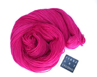 Hand Dyed Sparkle Yarn |  | Fingering 100g 438yds | Semi Solid Pink Yarn with Silver Glitter | SW Merino Nylon Stellina | Girl's Dream