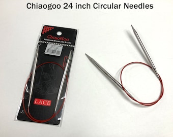 Chiaogoo Red Lace Circular Knitting Needles | 24 Inch Circular Needles | Metal Stainless Steel Needles