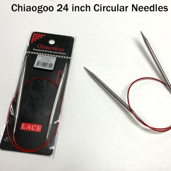 Chiaogoo Red Lace Circular Knitting Needles | 24 Inch Circular Needles | Metal Stainless Steel Needles