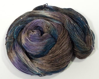 Donegal>> Fingering 100g 438 yd | Variegated Tweed Yarn  in Navy, Purple, and Brown | Superwash Merino Wool Nylon | Starry Night