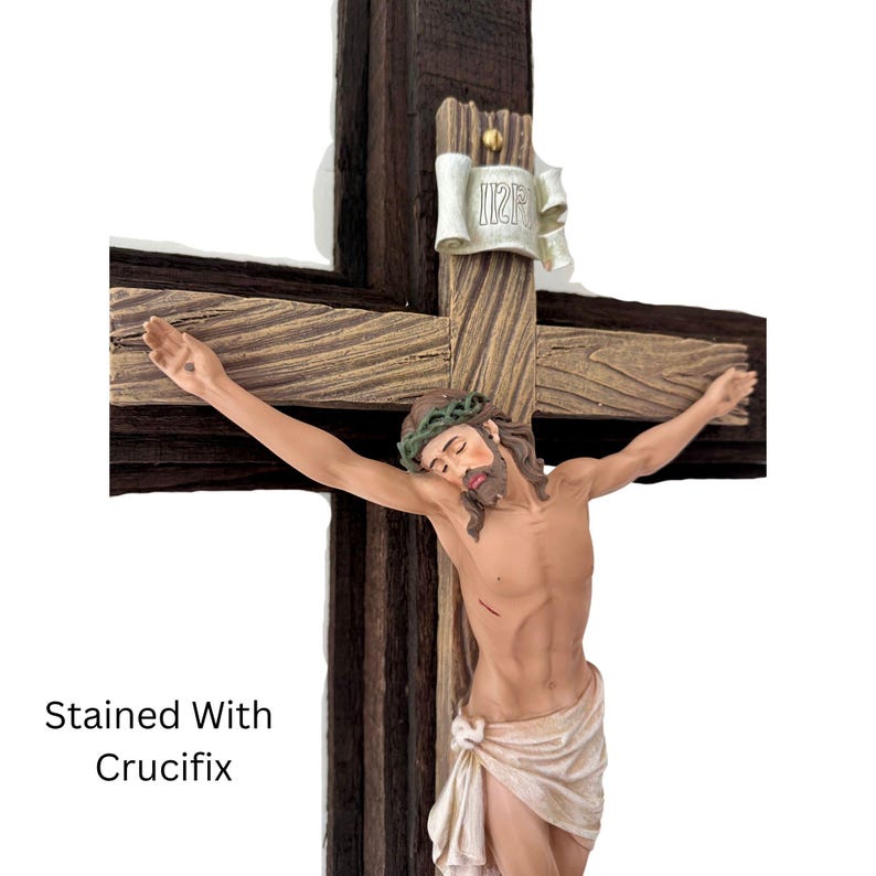 24" 3D Wooden Crucifix Cross – Handcrafted from Reclaimed Oak (Natural or Dark Stain) – Christian Wall Art, Handmade in Tennessee 画像 2
