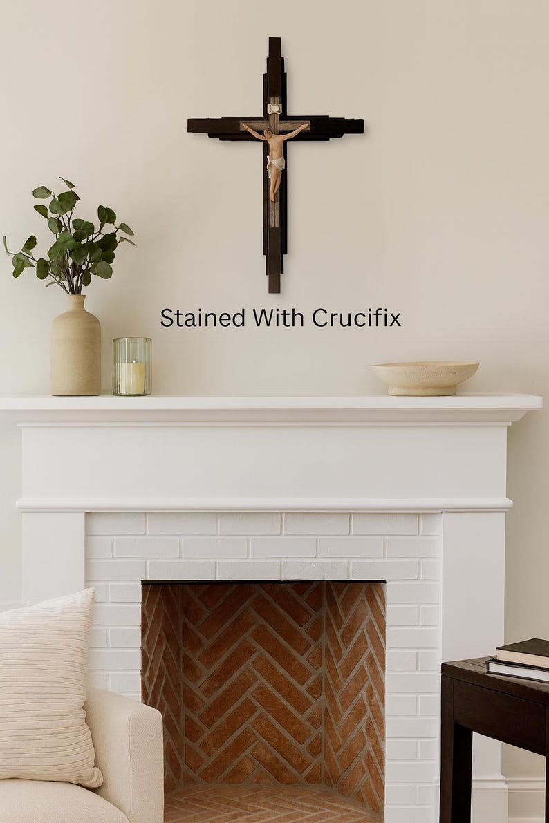 24" 3D Wooden Crucifix Cross – Handcrafted from Reclaimed Oak (Natural or Dark Stain) – Christian Wall Art, Handmade in Tennessee 画像 1