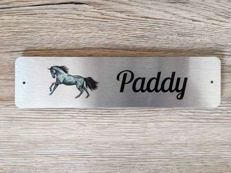 HORSE NAME / STABLE Sign in Brushed Silver, Gold or White Metal Add Your Own Text image 4