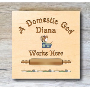 MAPLE WOOD Domestic God Square Sign: Bespoke Personalised Wall Plaque