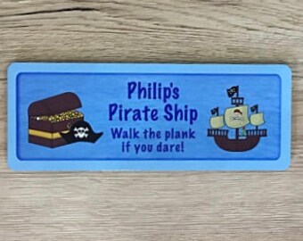 Personalised Custom Made Children's Bedroom Sign, Door Plaque: Pirate Ship
