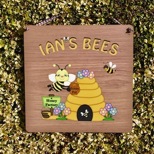 Bee Sign: Personalised Wood Effect Metal Plaque for all Beekeepers image 6