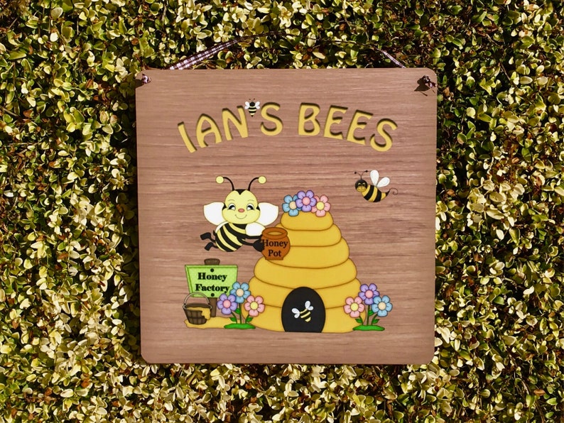Bee Sign: Personalised Wood Effect Metal Plaque for all Beekeepers image 6