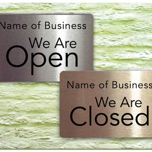 OPEN CLOSED REVERSIBLE Personalized Custom Made Brushed Silver, Gold or ...