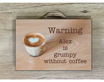COFFEE HEART Wood Effect SIGN Custom Made Door Plaque in Metal or Wood - Personalised with text or quote