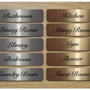 ELEGANT ROOM SIGNS Door Plaques in Brushed Silver, Gold or White Metal for the Bathroom, Kitchen, Office & Many More