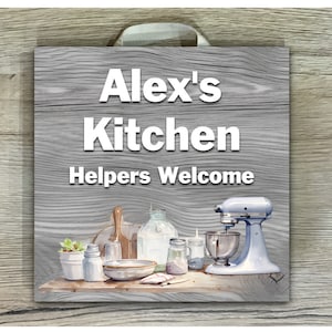 PERSONALISED KITCHEN SIGN in Grey or Brown Wood Effect Design - Gift, Door or Wall Room Plaque