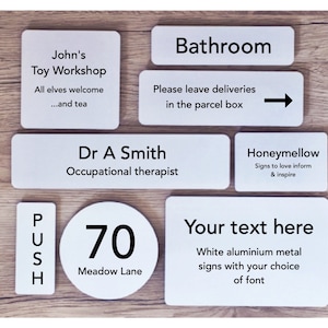 Letreros blancos personalizados para puertas o paredes, oficinas, escuelas y placas metálicas.