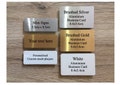 ADD TEXT to MINI Custom Made Metal Signs for House or Office in Gold, Silver or White: Packs of Two