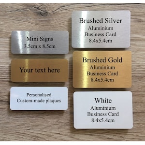 ADD TEXT to MINI Custom Made Metal Signs for House or Office in Gold, Silver or White: Packs of Two image 1