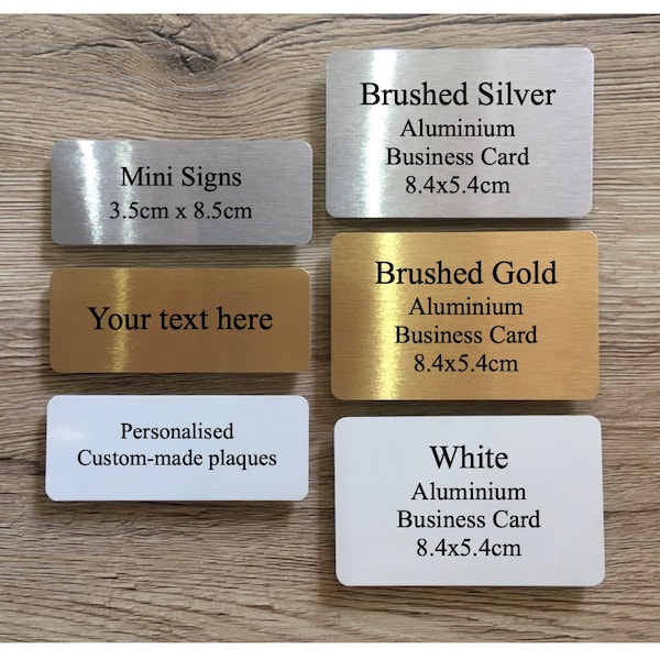 ADD TEXT to MINI Custom Made Metal Signs for House or Office in Gold, Silver or White: Packs of Two