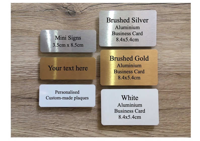 ADD TEXT to MINI Custom Made Metal Signs for House or Office in Gold, Silver or White: Packs of Two image 1