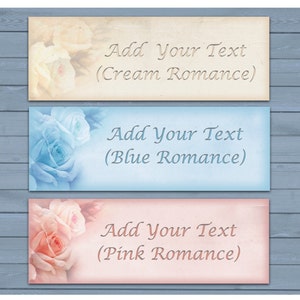 May include: Three printable gift tags with rose images and text that says "Add Your Text" with the color of the rose in parentheses. The colors are cream, blue, and pink.