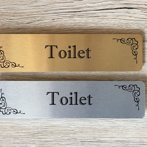 FLOURISH ROOM SIGNS in Brushed Silver, Gold or White Metal: Bathroom, Kitchen, Office & Many More