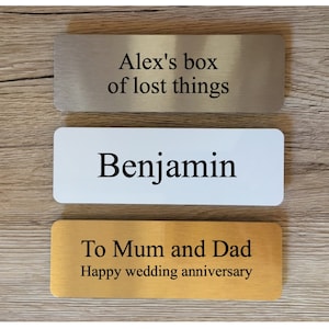 ADD TEXT to MINI Custom Made Metal Signs for House or Office in Gold, Silver or White: Packs of Two Mini 3.5x8.5 cm