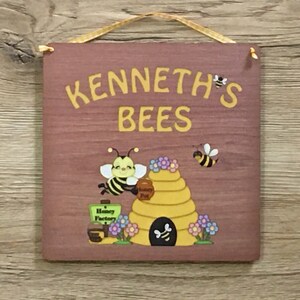 Bee Sign: Personalised Wood Effect Metal Plaque for all Beekeepers image 7