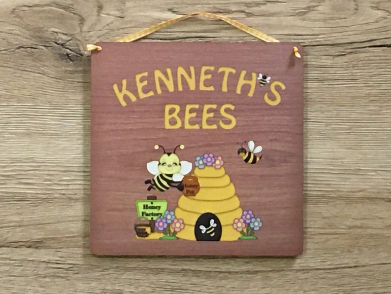 Bee Sign: Personalised Wood Effect Metal Plaque for all Beekeepers image 7