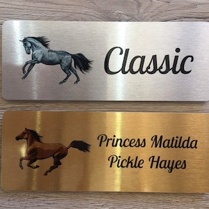HORSE NAME / STABLE Sign in Brushed Silver, Gold or White Metal Add Your Own Text image 2