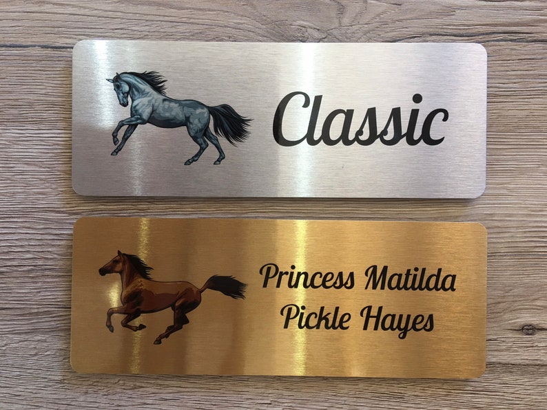 HORSE NAME / STABLE Sign in Brushed Silver, Gold or White Metal Add Your Own Text image 2