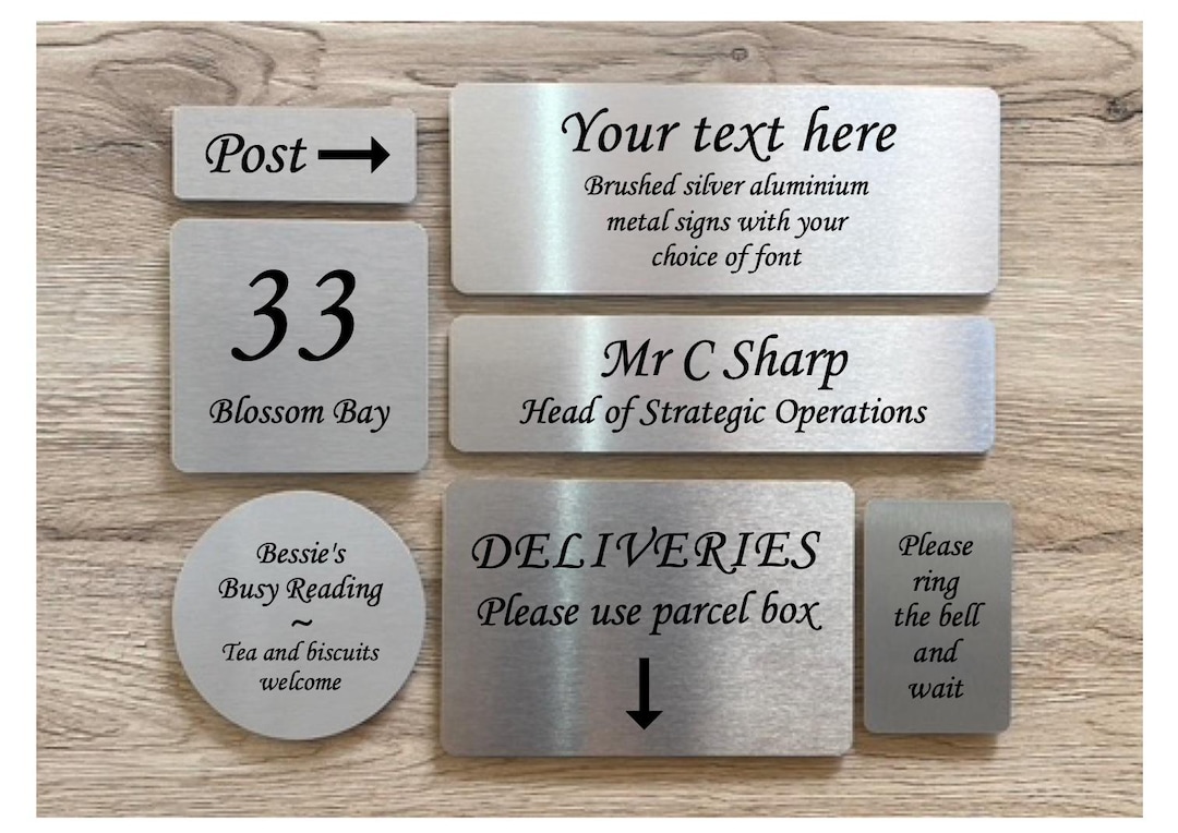 Custom Add Silver Sign ADD YOUR TEXT to Personalised Custom Made Brushed Silver Signs for ...