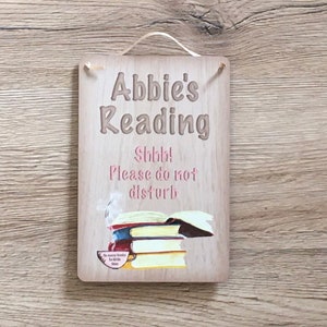 Busy Reading: Personalised Hanging Custom-Made Door Plaque in Wood or Metal image 4