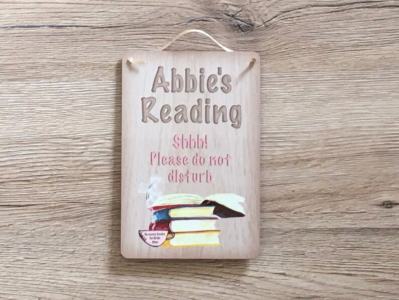 Busy Reading: Personalised Hanging Custom-Made Door Plaque in Wood or Metal image 4