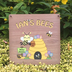 Bee Sign: Personalised Wood Effect Metal Plaque for all Beekeepers image 4