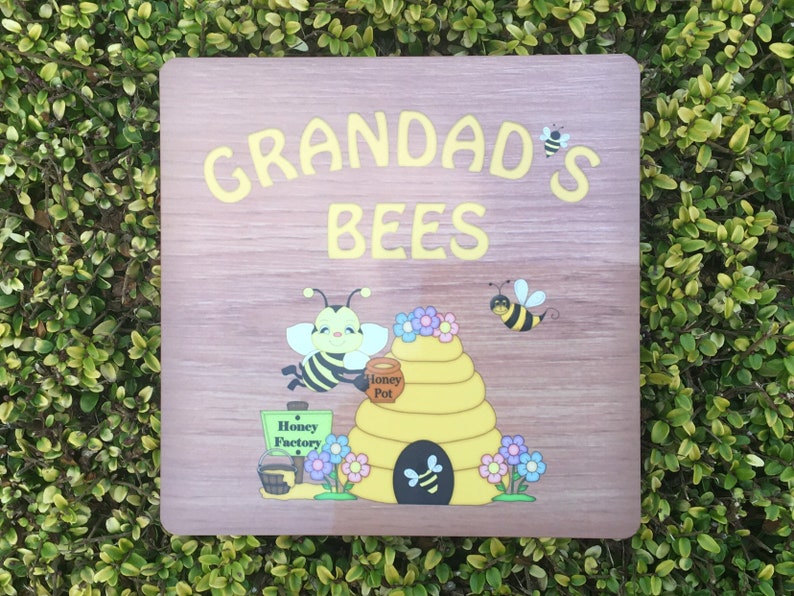 Bee Sign: Personalised Wood Effect Metal Plaque for all Beekeepers image 9