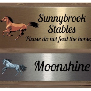 HORSE NAME / STABLE Sign in Brushed Silver, Gold or White Metal - Add Your Own Text