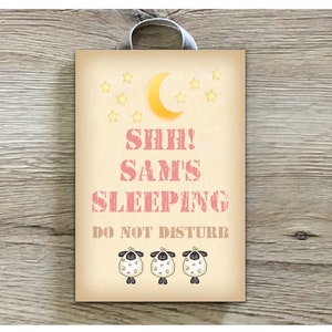 SHH! SLEEPING: PERSONALISED Duvet Day Hanging Custom-Made Door Plaque in Wood or Metal
