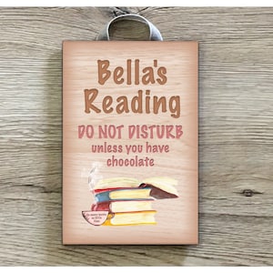 Busy Reading: Personalised Hanging Custom-Made Door Plaque in Wood or Metal image 1