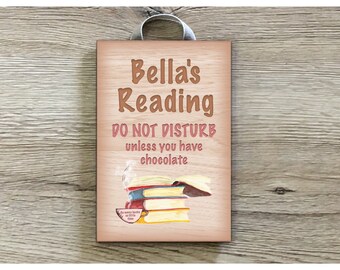 Busy Reading: Personalised Hanging Custom-Made Door Plaque in Wood or Metal