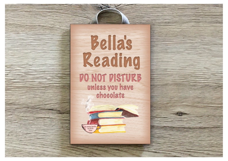 Busy Reading: Personalised Hanging Custom-Made Door Plaque in Wood or Metal image 1