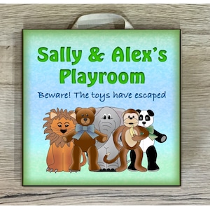 The Nursery, Playroom Bedroom Sign: Custom Made Children&#39;s Cheeky Animal Room Plaque