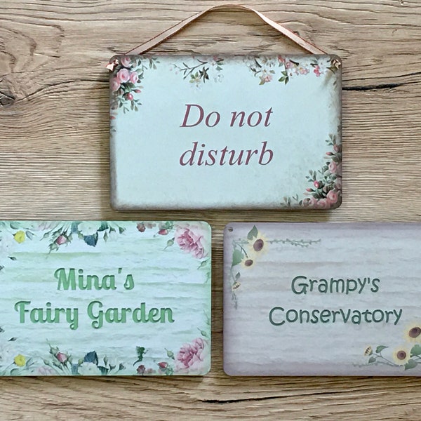 DOUBLE-SIDED Hanging Metal Signs: Add Text to REVERSIBLE Personalized Floral Plaques