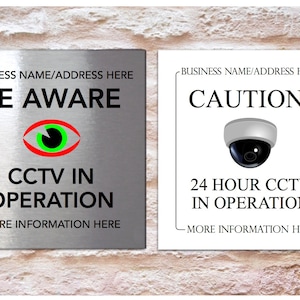 Add Text to Personalised CCTV Camera Square Sign in Silver, Gold or White Metal Aluminium Plaque