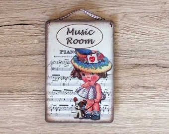 Salle de musique vintage Enseigne rustique en métal ou en bois