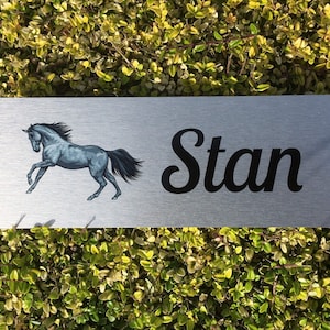 HORSE NAME / STABLE Sign in Brushed Silver, Gold or White Metal Add Your Own Text image 7