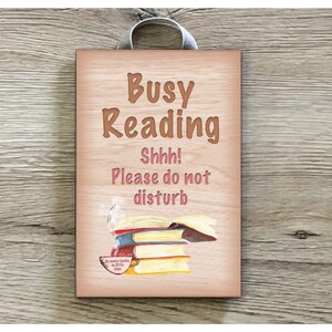 Busy Reading: Personalised Hanging Custom-Made Door Plaque in Wood or Metal image 2