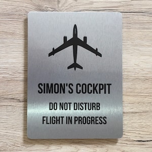 Aeroplane Personalised Sign Silver, Gold or White Metal Custom-Made Door Plaque