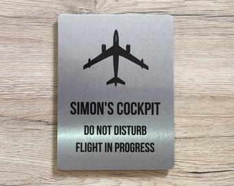 Aeroplane Personalised Sign Silver, Gold or White Metal Custom-Made Door Plaque